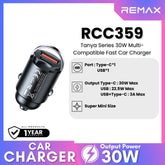 REMAX RCC359 Tanya Series 30W Multi-compatible Fast Charging Car Charger - Black